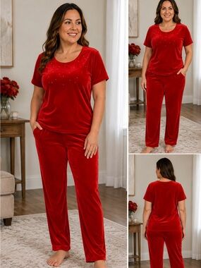 DRAPER DIMON'S red velvet pant set size Large P
